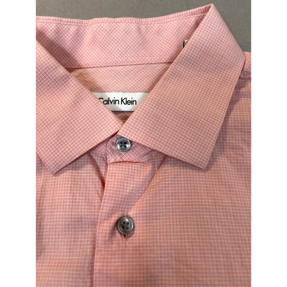 Calvin Klein Shirt Mens 17 34/35 Pink Mini Check Regular Fit Mens Large - Picture 5 of 13